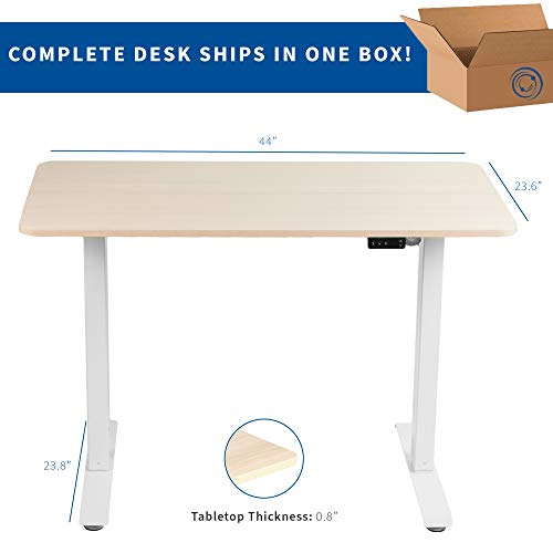 VIVO Electric Height Adjustable 44 x 24 inch Stand Up Desk, Complete Standing Workstation with Memory Controller, Light Wood Table Top and White Frame, DESK-E144C