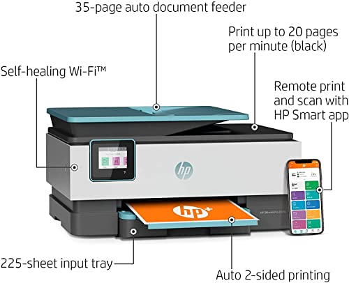 HP OfficeJet Pro 80 28e All-in-One Wireless Color Inkjet Printer, Print Scan Copy Fax, Auto 2-Sided Printing, 35-Sheet ADF, 20 ppm, 4800 x 1200 dpi, Ethernet, Blue, 32GB Durlyfish USB Card