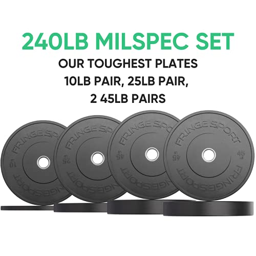 Fringe Sport Bumper Weight Plate Sets - Low Odor Virgin Rubber with Stainless Steel Insert to Fit All Olympic Bars, Cross Training, Weightlifting, WODs, and Strength Training Equipment (230)