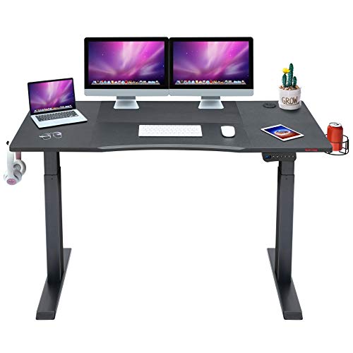 Mr IRONSTONE Electric Height Adjustable Desk 53.5" Standing Desk Sit to Stand Home Office Computer Desk with Splice Board, Cup Holder, Headphone Hook and Cable Management (Black)