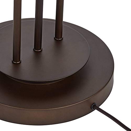 Franklin Iron Works Marlowe Industrial Rustic Farmhouse Floor Lamp - 60 1/2" Tall Bronze Woven Iron Metal Burlap Fabric Double Drum Shade