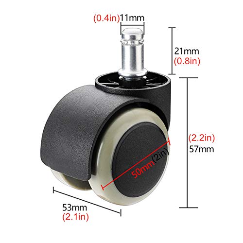 IkiCk 2" Office Chair Caster Wheel for Hardwood Floor Furniture - Swivel Rubber Castor - Standard Stem Size 11x21mm