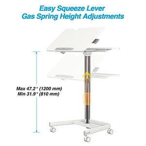 AVLT 47" Ambidextrous Mobile Standing Desk with Split Top Tilting Tray - Pneumatic Laptop Cart