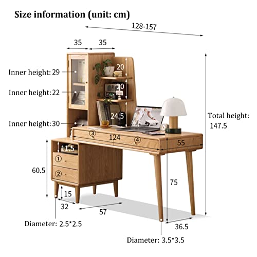 Modern Solid Wood Office Desk with Drawer, Cabinet, and Bookshelf