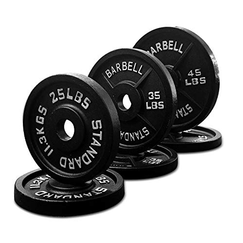 Classic Solid Cast Iron Barbell Plate 2-Inch Insert Olympic Weightlifting Plates Strength Training Weights 25lb 35lb 45lb, Single or Pairs (210LBs - A Set)