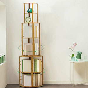 Xing Hua Shop Bookshelf 360 Degree Rotating Simple Bookshelf Household Multi-Layer Floor Storage Rack Student Bookcase Rack (Color : Wood Color, Size : 5050175cm)