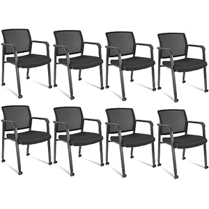 CLATINA Set of 8 Rolling Conference Room Chairs with Armrests, Stackable & Wheels, Black