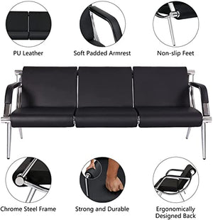 Kinfant Waiting Room Chairs Sofa Furniture - 5-Seat Office Guest Reception Chair with Armrest (Black - PU)