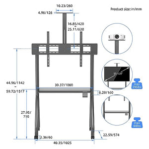 Suptek Mobile TV Cart Floor Stand for 55-120 inch TVs and LED LCD Screens - Max 1100x600 VESA, Height Adjustable