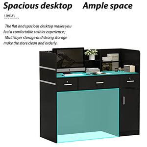 FUFU&GAGA Reception Desk with Counter, 3 Drawers & Storage Shelves, Private Panels - Black (47.3" W x 18.3" D x 43.3" H)