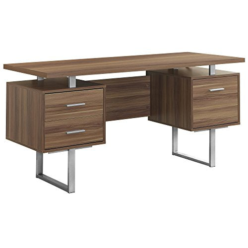 Monarch Specialties Walnut Hollow-Core/Silver Metal Office Desk, 60-Inch