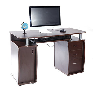 45" Home Office Computer Desk - Wood Computer Workstation with 1 Door, 3 Drawers and Keyboard Tray PC Laptop Desk Professional Study Table (Coffee)