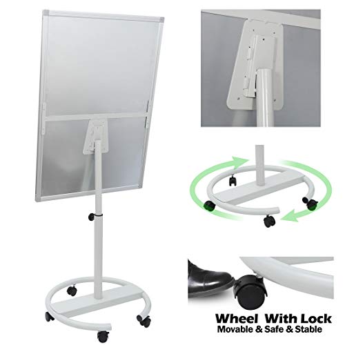 F2C 40 x 28 inch Mobile Magnetic Whiteboard Portable Dry Erase Board Height Adjustable Easel Board with Rolling Stand, w/ Eraser, 3 Markers, Flipchart Paper Pad, 6 Magnets