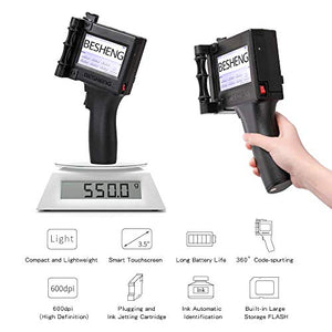 Besheng Portable Intelligent High Definition Handheld Inkjet Printer, Inkjet Code Printer,Label Printer,LED Screen Display Inkjet Coding Machine for Trademark,Logo,Graphic,Date Coder,Label etc