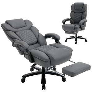 Linting Ergonomic Reclining Office Chair with Footrest & Lumbar Support, 400lbs Big and Tall PU Leather Executive Chair, Grey
