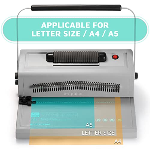 OFFNOVA Im·Pulse Spiral Coil Binding Machine, Manual Round Hole Punch Binder with Electric Coil Inserter, Adjustable Side Margin, Including 100 x 5/16" Coils