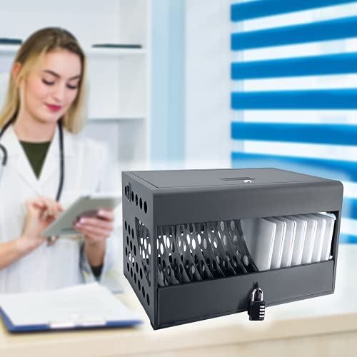 16-Device Charging Station for Chromebooks - Locking Charging Cabinet with Cable Management, Charger Storage, and Lock Included - Fits 14'' Screensize and 1.2'' Thick Tablets (Black)