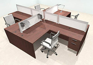 UTM Furniture Modern Aluminum Office Workstation Desk Set, Four Person L Shape Divider, OT-SUL-FPS42