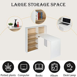 L Shaped Home Office Desk, Computer Desk, Corner Desk with 4-Tier Storage Shelves Study Writing Table for Home Office, Modern Simple Style