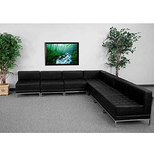 Offex Black Leather 7 Piece Sectional Reception Furniture Set