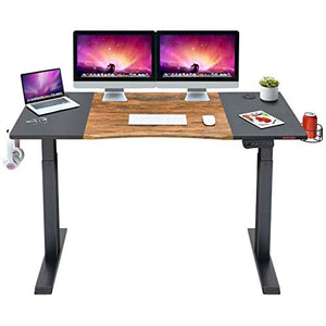 Mr IRONSTONE Electric Height Adjustable Desk 53.5" Standing Desk Sit to Stand Home Office Computer Desk with Splice Board, Cup Holder, Headphone Hook and Cable Management (Vintage+Black)