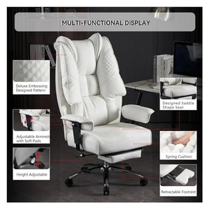 None Big and Tall Office Chair 400lbs Wide Seat Leather High Back Executive Chair with Foot Rest