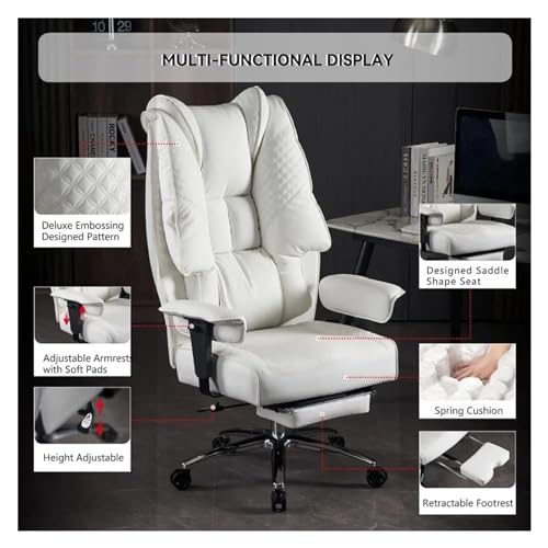 MADALIAN Big and Tall Office Chair 400lbs Wide Seat Leather High Back Executive with Foot Rest