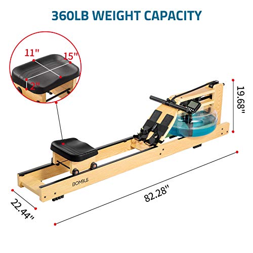 BOMBUS Water Rowing Machine for Home Use,Water Resistance Ash Wood Row Machine with LCD Monitor& Wide Seat Cushion Exercise Equipment for Men and Women Gyms Training Fitness Indoor Sports