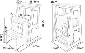 LUCEAE Wooden 3-Step Multi-Functional Flip Folding Step Stool