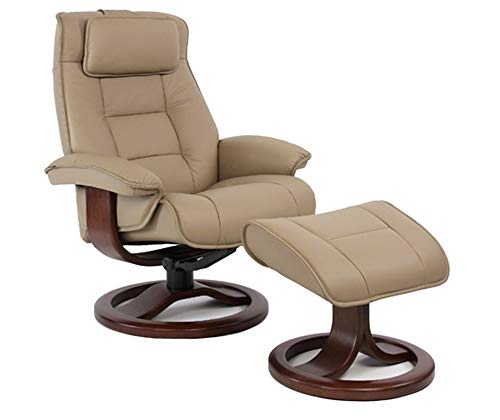 Fjords Mustang Large Leather Recliner Chair and Ottoman Norwegian Ergonomic Furniture Nordic Line Genuine Stone Leather Teak Wood