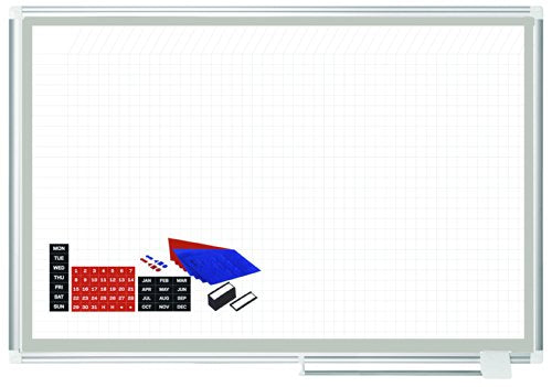 MasterVision Planning Board Magnetic Dry Erase Grid with Accessory Kit, 36" x 48", Whiteboard with Aluminum Frame