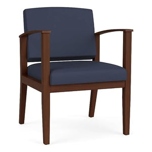 Lesro Amherst Wood Reception Guest Chair in Walnut/Castillo Batik Blue