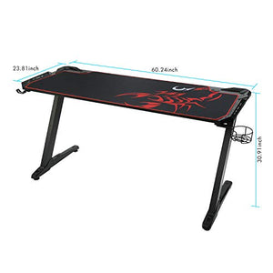 60'' RGB Gaming Desk AuAg Z Shaped Gaming Table with Large Fully Cover Mouse Pad,Home and Office PC Computer Desk LED Gamer Desk Racing Style Workstation with Headphone Hanger and Cup Holder