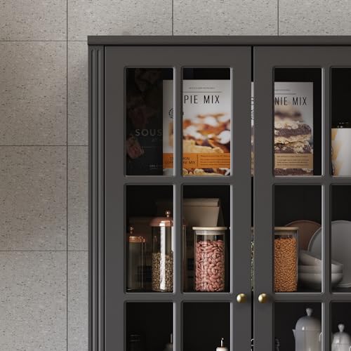 Homsee Modern Black Bookcase Bookshelf with Drawers, Glass Doors - 78.7" H, 8-Tier Shelves