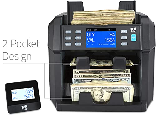 ZZap NC70 Mixed Denomination Bill Counter/2 Pocket Sorter/Counterfeit Detector - Money Cash Value Currency Machine