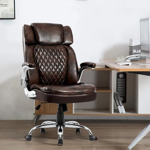 HOMYEDAMIC High Back Office Chair with Adjustable Arms - PU Leather Executive Chair for Back Pain (7012-Brown)