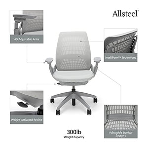 Allsteel Mimeo Mesh Office Chair with Lumbar Support, Adjustable Arms, Activated Recline, 300lb Max Weight - Light Gray Loft