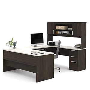 Bestar Ridgeley Executive Computer Desk with Hutch, Lateral File Cabinet, and Bookcase - White Chocolate