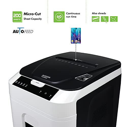 Aurora Commercial Grade 200-Sheet Auto Feed High Security Micro-Cut Paper Shredder - 60 Minutes Runtime - Security Level P-5
