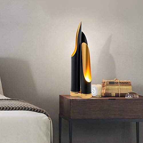 Wapipey 3-Lights Nordic Luxurious LED Iron Table Lamp Fashion Luxury Black Inner Gold Oblique Taper Tube Desk Light Living Room Study Bedroom Reading Lamp G9