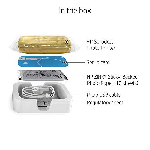 HP Sprocket Portable Photo Printer – Print Social Media Photos on 2x3 Sticky-Backed Paper – Gold (Z3Z94A)