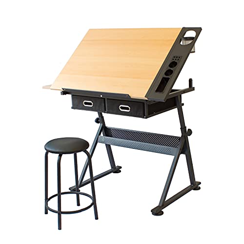 Teerwere Drafting Table Children and Adults Liftable Calligraphy and Painting Drawing Table Double Shelf (Color : Natural, Size : 96X60X68CM)