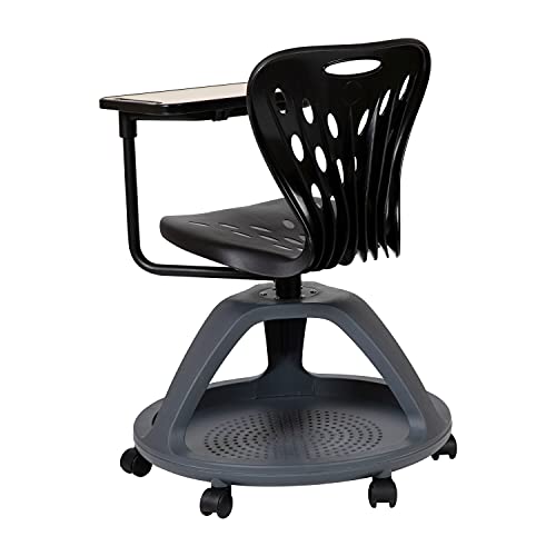 Flash Furniture Black Mobile Desk Chair with 360 Degree Tablet Rotation and Under Seat Storage Cubby