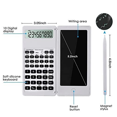 Foldable Scientific Calculator 10-Digit Digital Large Display with Erasable Writing Tablet & Drawing Pad