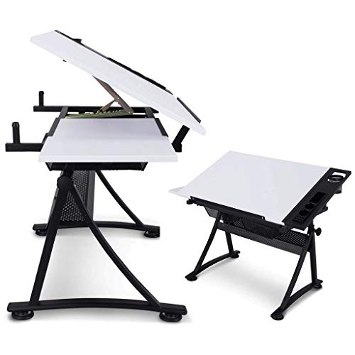 Lgan Drafting Table with Storage, Height Adjustable Tiltable Art Desk, PVC Panel Drawing Desk, for Work Study Painting Craft Table
