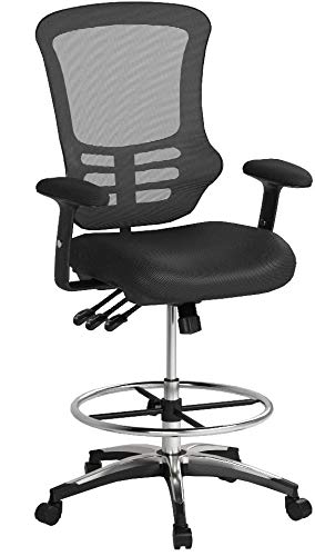 Modway Calibrate Mesh Drafting - Reception Desk Chair - Tall Office Chair in Black