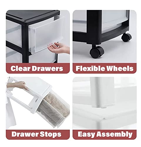 WAHHWF Tall Plastic Drawers Storage Cabinet Cart - Rolling Trolley with Clear Drawers and Wheels (Black, 5 Tier)