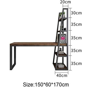 LICHUAN Folding Table 60 Inches Computer Desk with Bookshelf,Modern Study Writing Desk with Desktop Display Shelves，Laptop Table Workstation Home Office Furniture Folding Table Desk