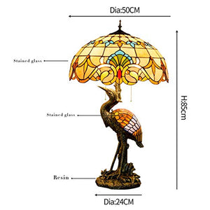 NINGZ Handmade Stained Glass Table Lamp 18" Tiffany Style Yellow Baroque Desk Lamp