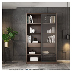 HARAY Floor-to-Ceiling Bookcase with Glass Sliding Door - B, L Size